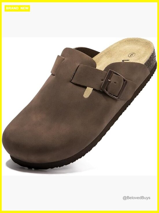 Shoes - Suede Clogs with Cork Footbed Arch Support Slip On Mules